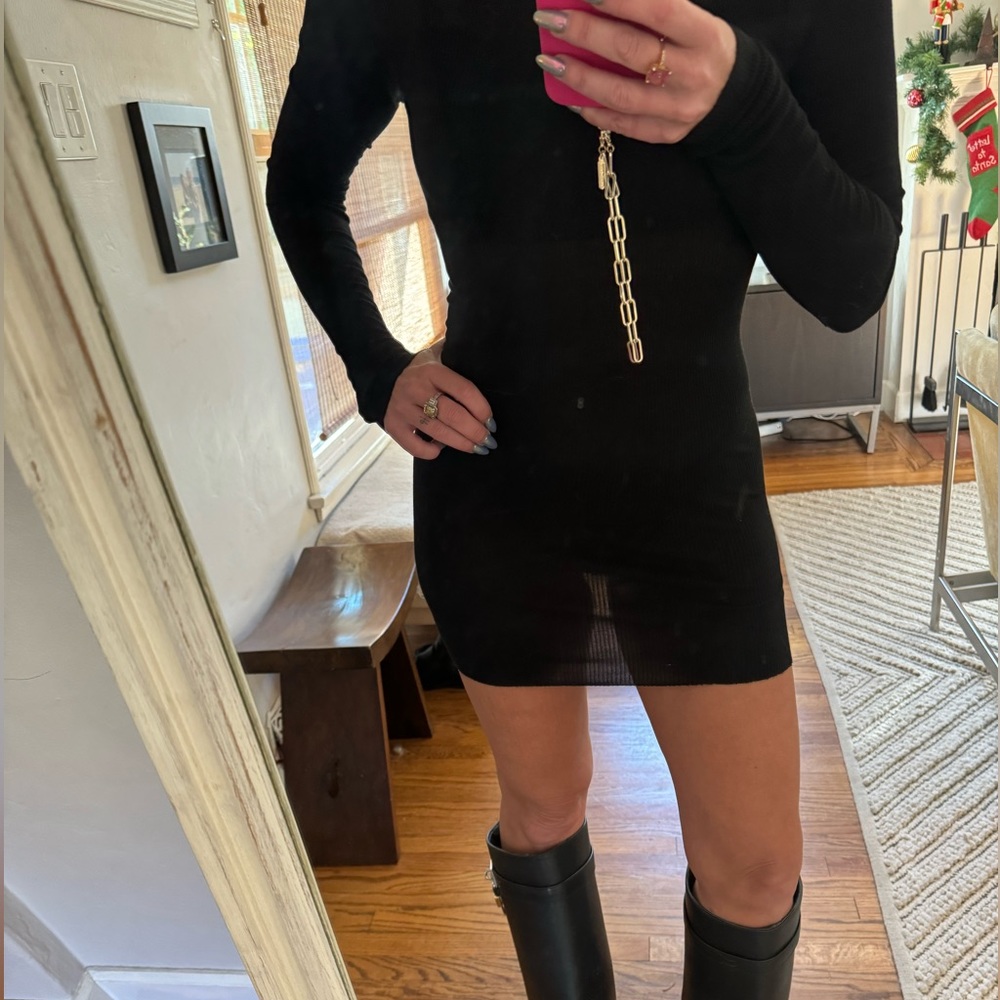 Enza Costa: Sheer ribbed mini dress in black size Small